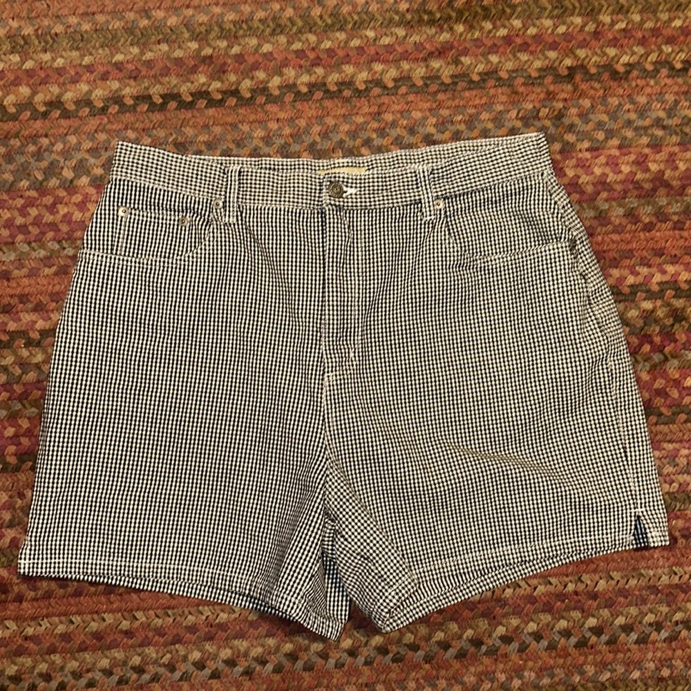 VTG BLACK & WHITE MICRO GINGHAM DENIM SHORTS CHECKERED HIGH RISE